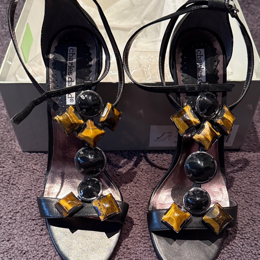 Charles David Black and Gold Women's Sandals